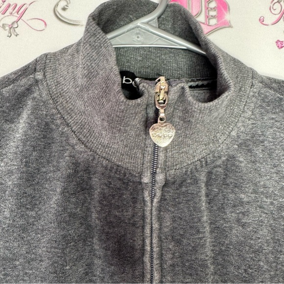 Bebe sweater zip up heart zipper pull bling diamond rhinestone logo velour - Picture 6 of 10